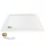 Akrylatbalja för dusch Belmond vit 90x90 Borstad guld - Bild 4