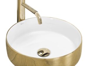 Tvättställ i keramik för bänkskiva SAMI GULD/VIT