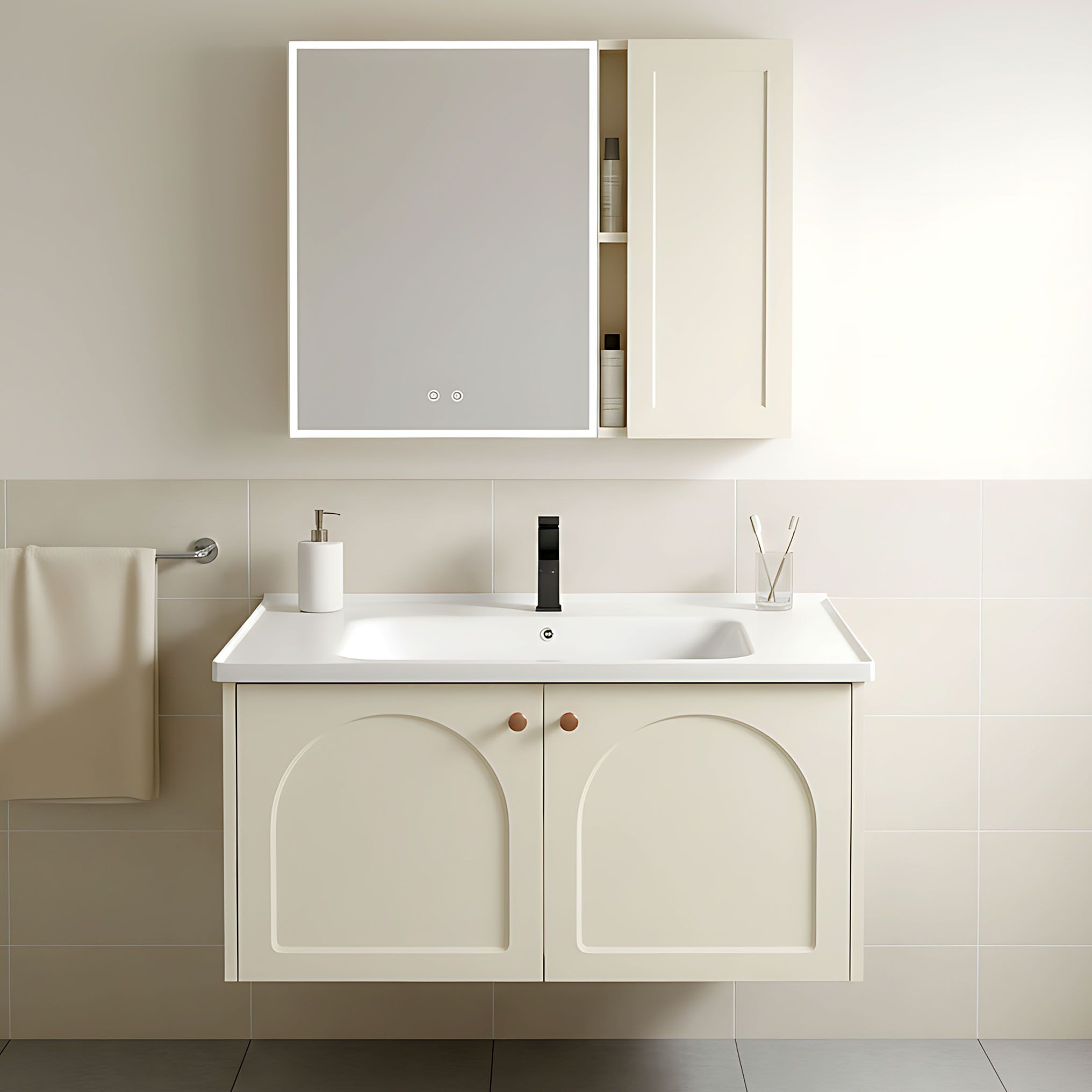 2c4bb2906a1da0020ba209c091e5705e.jpg Badrumsmöbelset med tvättställ Denver 80 cm Beige - Bild 1