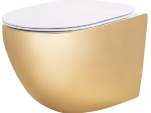 Vägghängd WC-skål Carlo Mini Rimless Flat Guld Vit