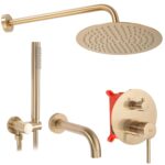Inbyggd badkar- och duschset Lungo borstad guld + BOX