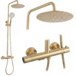 Duschset med termostat Drop Borstad guld - Bild 8