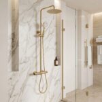 Duschset med termostat Drop Borstad guld