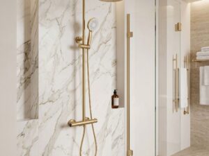 Duschset med termostat Drop Borstad guld
