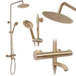 Duschset med termostat Lungo Borstad Guld