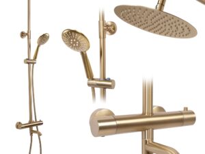 Duschset med termostat Lungo Borstad Guld