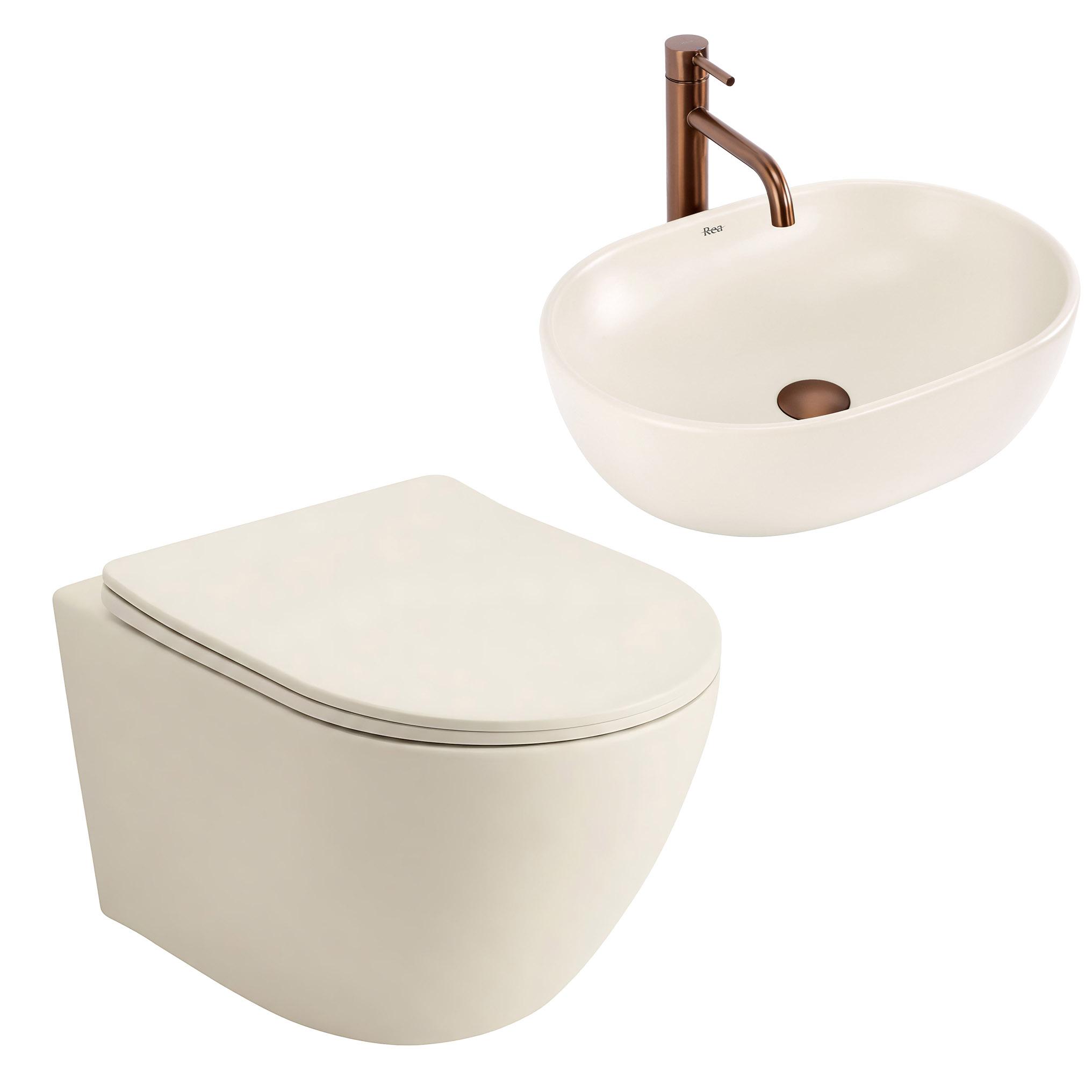 Set Vägghängd WC-stol Focus + Tvättställ för Bänkskiva Focus Creme Set Vägghängd WC-stol Focus + Tvättställ för Bänkskiva Focus Creme