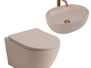 Set Vägghängd WC-stol Focus + Tvättställ för Bänkskiva Focus Taupe