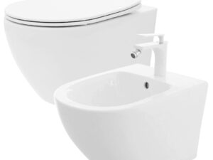 Vägghängd toalett Carlo Mini Rimless Flat + bidé Carlo Mini